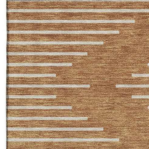 8' X 10' Rust And Beige Geometric Washable Area Rug With UV Protection
