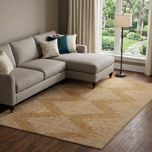 9' X 12' Rust And Beige Geometric Washable Area Rug With UV Protection