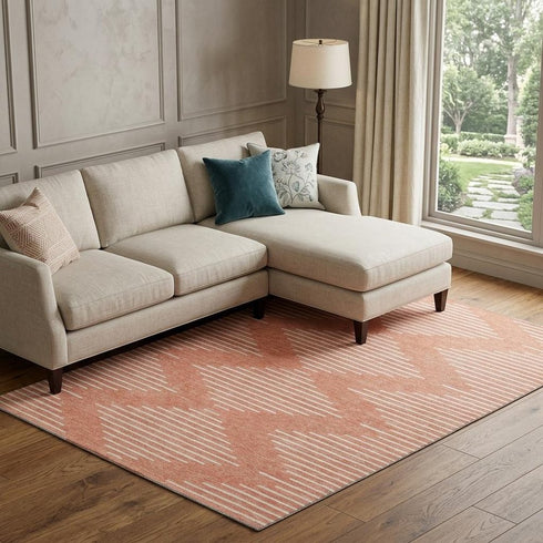 9' X 12' Salmon And Ivory Geometric Washable Area Rug With UV Protection