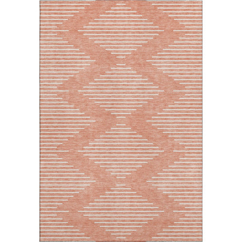 9' X 12' Salmon And Ivory Geometric Washable Area Rug With UV Protection