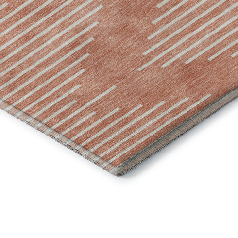 9' X 12' Salmon And Ivory Geometric Washable Area Rug With UV Protection