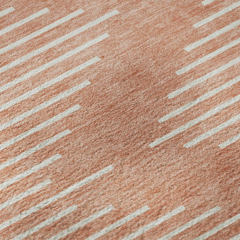 9' X 12' Salmon And Ivory Geometric Washable Area Rug With UV Protection