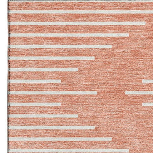 9' X 12' Salmon And Ivory Geometric Washable Area Rug With UV Protection