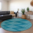 8' Teal And Ivory Geometric Washable Round Rug With UV Protection
