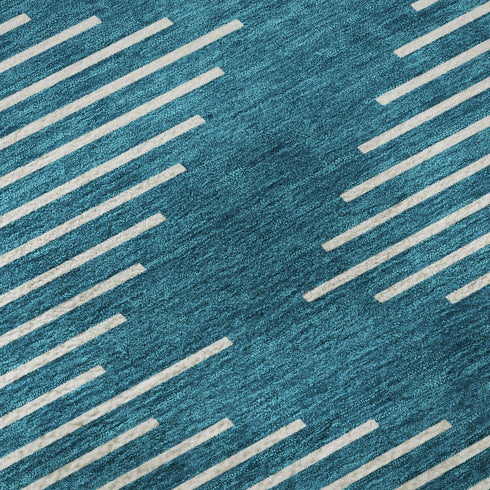 8' Teal And Ivory Geometric Washable Round Rug With UV Protection
