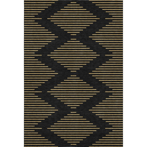 5' X 8' Black And Gold Geometric Washable Area Rug With UV Protection