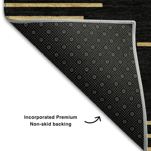 5' X 8' Black And Gold Geometric Washable Area Rug With UV Protection