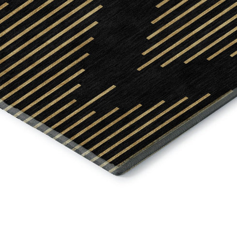 5' X 8' Black And Gold Geometric Washable Area Rug With UV Protection