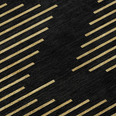 5' X 8' Black And Gold Geometric Washable Area Rug With UV Protection