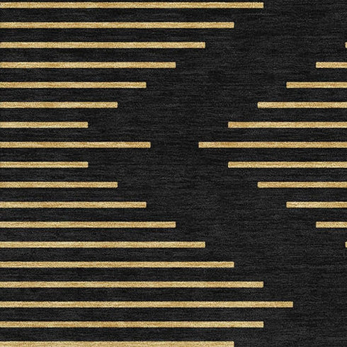 5' X 8' Black And Gold Geometric Washable Area Rug With UV Protection