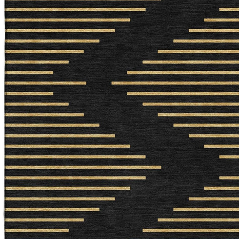 5' X 8' Black And Gold Geometric Washable Area Rug With UV Protection