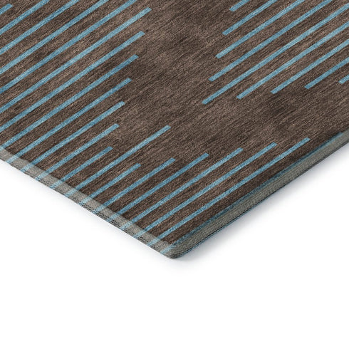5' X 8' Brown And Sky Blue Geometric Washable Area Rug With UV Protection