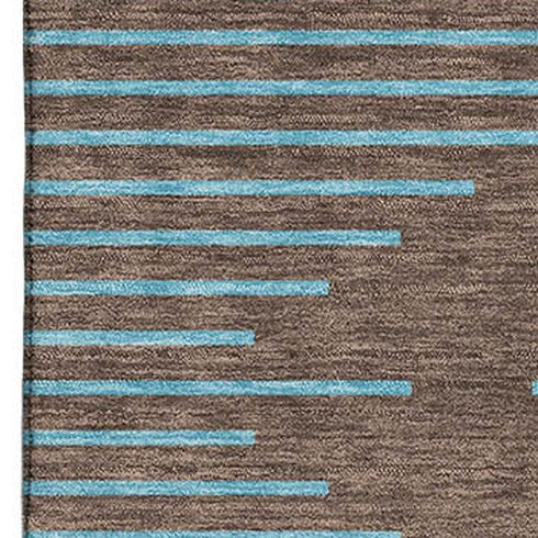5' X 8' Brown And Sky Blue Geometric Washable Area Rug With UV Protection