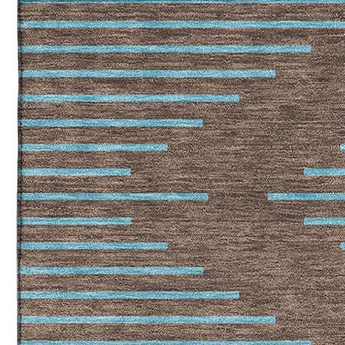 5' X 8' Brown And Sky Blue Geometric Washable Area Rug With UV Protection