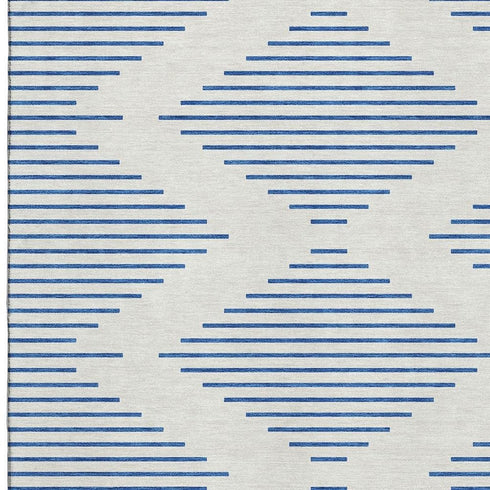 5' X 8' Ivory And Navy Blue Geometric Washable Area Rug With UV Protection