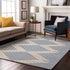 8' X 10' Ivory And Navy Blue Geometric Washable Area Rug With UV Protection