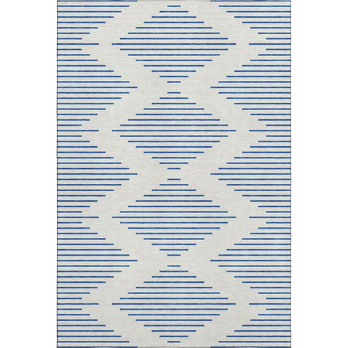 8' X 10' Ivory And Navy Blue Geometric Washable Area Rug With UV Protection