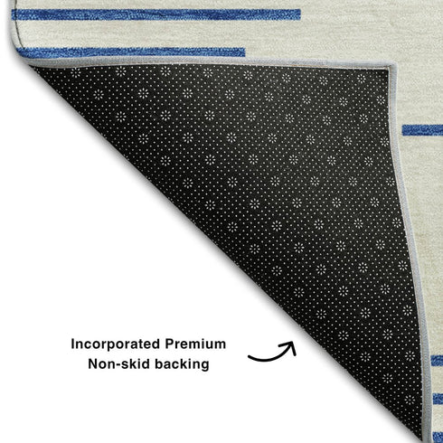 8' X 10' Ivory And Navy Blue Geometric Washable Area Rug With UV Protection