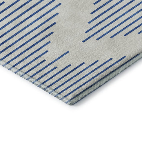 8' X 10' Ivory And Navy Blue Geometric Washable Area Rug With UV Protection