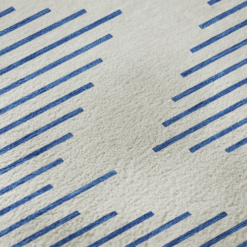 8' X 10' Ivory And Navy Blue Geometric Washable Area Rug With UV Protection