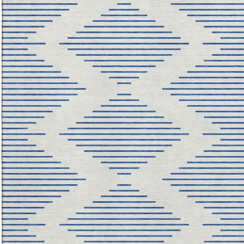 8' X 10' Ivory And Navy Blue Geometric Washable Area Rug With UV Protection