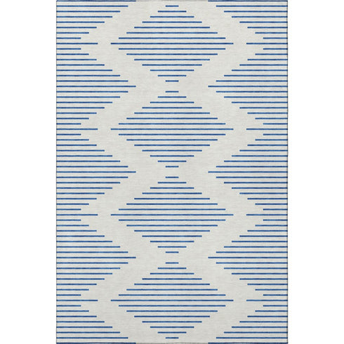 8' X 10' Ivory And Navy Blue Geometric Washable Area Rug With UV Protection
