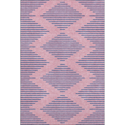 8' X 10' Pink And Navy Blue Geometric Washable Area Rug With UV Protection