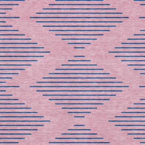 8' X 10' Pink And Navy Blue Geometric Washable Area Rug With UV Protection