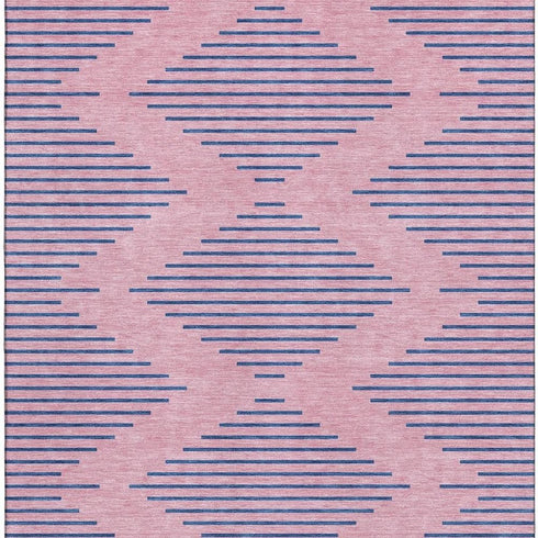 8' X 10' Pink And Navy Blue Geometric Washable Area Rug With UV Protection