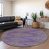 8' Purple And Lime Green Geometric Washable Round Rug With UV Protection