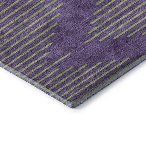 8' Purple And Lime Green Geometric Washable Round Rug With UV Protection