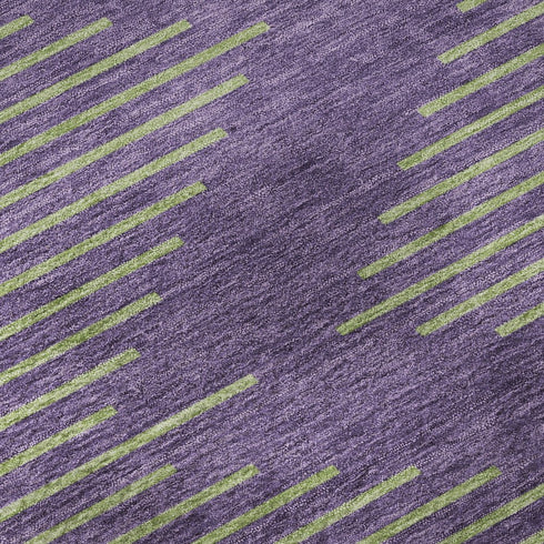 8' Purple And Lime Green Geometric Washable Round Rug With UV Protection