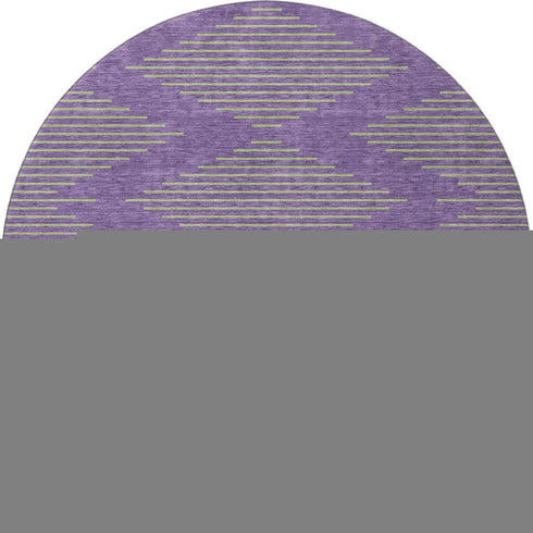 8' Purple And Lime Green Geometric Washable Round Rug With UV Protection
