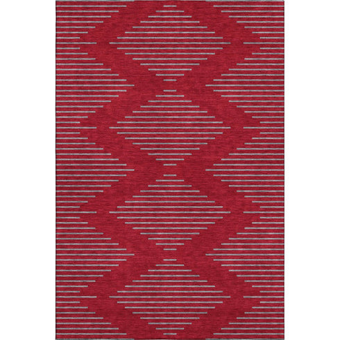 8' X 10' Red And Gray Geometric Washable Area Rug With UV Protection