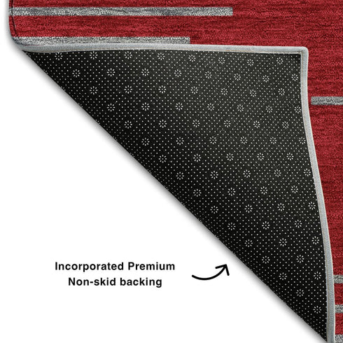 8' X 10' Red And Gray Geometric Washable Area Rug With UV Protection