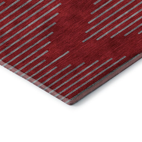 8' X 10' Red And Gray Geometric Washable Area Rug With UV Protection