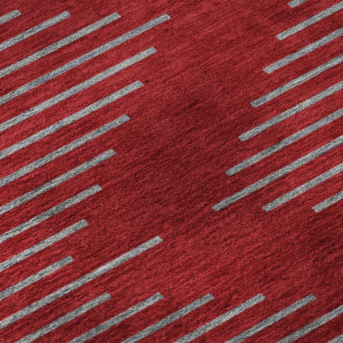 8' X 10' Red And Gray Geometric Washable Area Rug With UV Protection