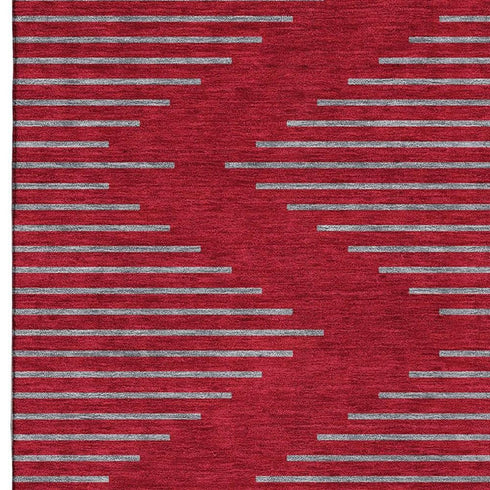 8' X 10' Red And Gray Geometric Washable Area Rug With UV Protection