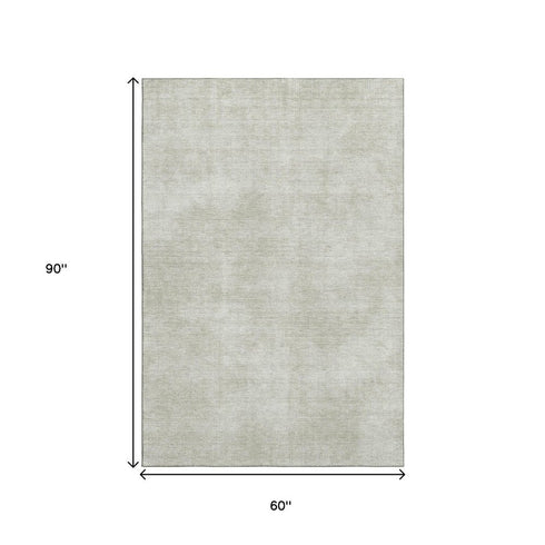 5' X 8' Beige And Taupe Abstract Washable Area Rug With UV Protection