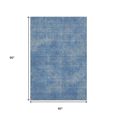 5' X 8' Blue And Gray Abstract Washable Area Rug With UV Protection