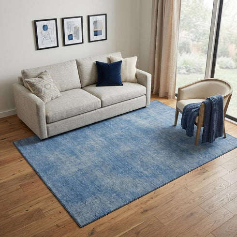 5' X 8' Blue And Gray Abstract Washable Area Rug With UV Protection