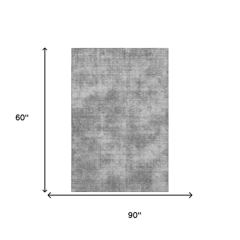 5' X 8' Gray And Silver Abstract Washable Area Rug With UV Protection
