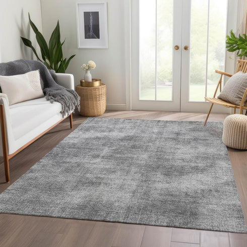 8' X 10' Gray And Silver Abstract Washable Area Rug With UV Protection