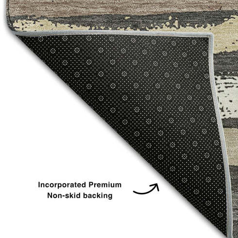 8' X 10' Charcoal Gray And Beige Striped Washable Area Rug With UV Protection