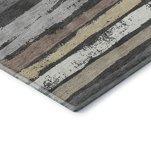 8' X 10' Charcoal Gray And Beige Striped Washable Area Rug With UV Protection