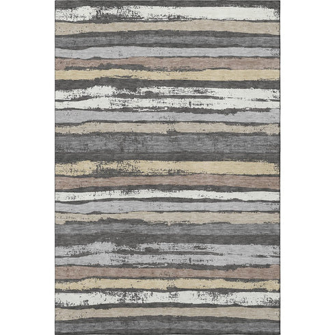 8' X 10' Charcoal Gray And Beige Striped Washable Area Rug With UV Protection