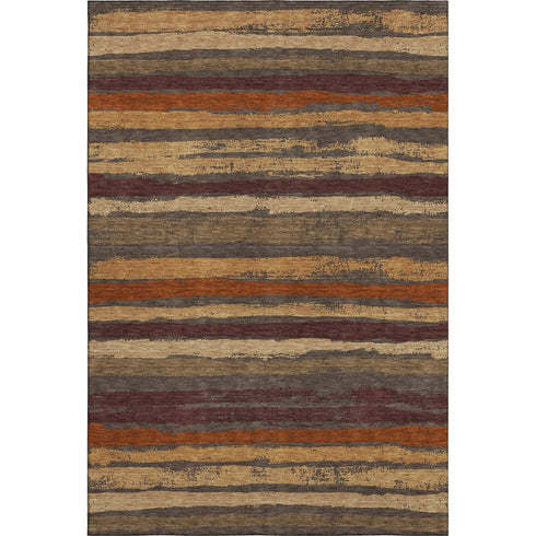 5' X 8' Chocolate Gold And Burgundy Striped Washable Area Rug With UV Protection