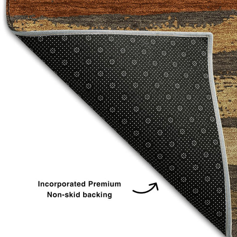5' X 8' Chocolate Gold And Burgundy Striped Washable Area Rug With UV Protection