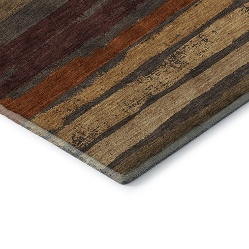 5' X 8' Chocolate Gold And Burgundy Striped Washable Area Rug With UV Protection