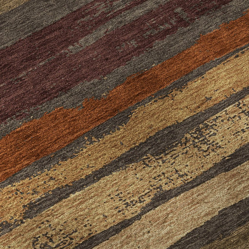 5' X 8' Chocolate Gold And Burgundy Striped Washable Area Rug With UV Protection
